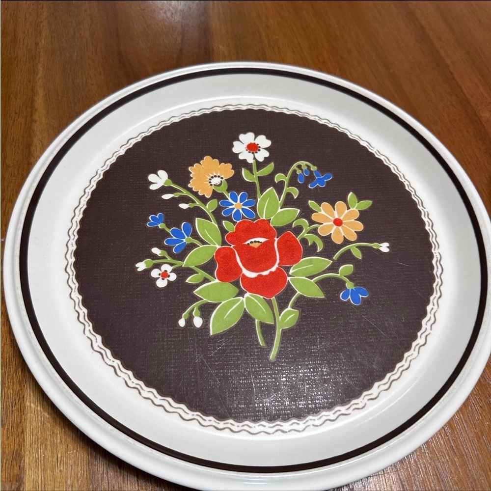 Mikasa 1970s Brown Denim Floral 11” Plate & Bowl Set Cottagecore - Picture 2 of 8